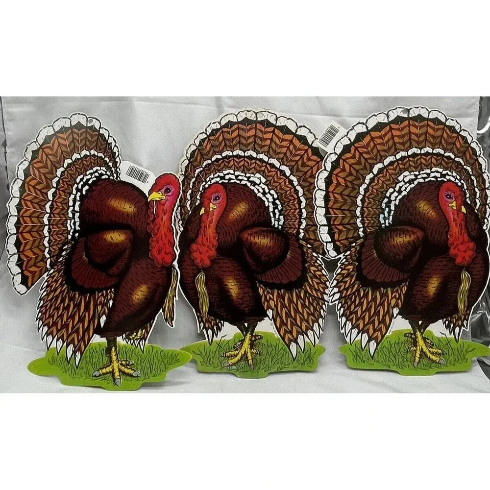 Vintage 3 Beistle Co Thanksgiving Turkey Cardboard Die Cut 12”Decoration USA